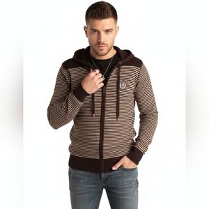 Nwt Ed Hardy Mens Patch Knitted Striped Zip Up Hoodie Sweater Wool